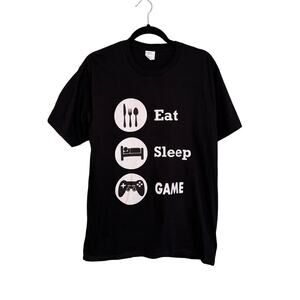 Port & Company T-Shirt Men M Cotton EAT SLEEP GAME Funny Gamer Graphic Tee Black